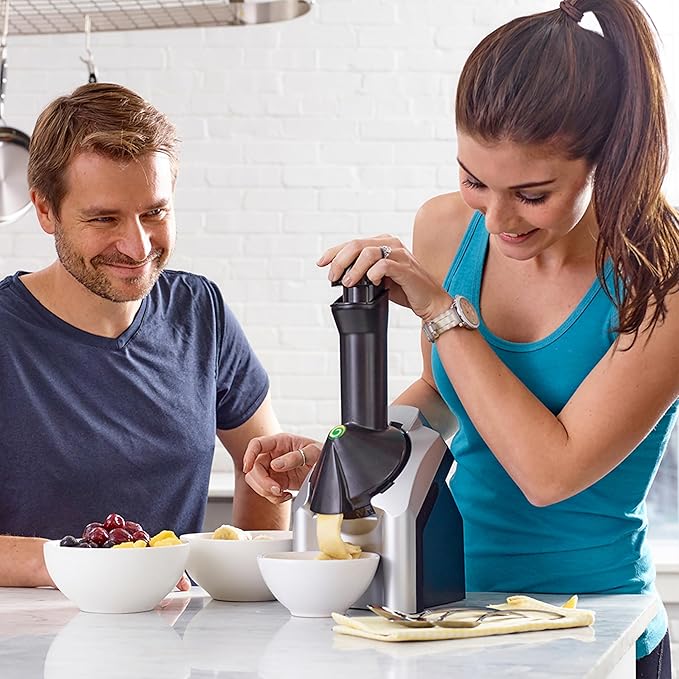 Yonanas Classic Frozen Fruit Soft Serve Maker for Healthy Vegan and Dairy-Free Treats, 200W Silver Machine with 36 Recipes, BPA Free, Easy to Clean, Quick and Simple to Use