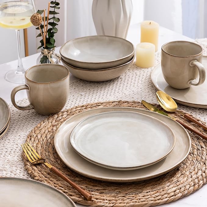 AmorArc Ceramic Dinnerware Sets,Handmade Reactive Glaze Stoneware Plates and Bowls Sets,Highly Scratch Resistant | Dishwasher & Microwave Safe Dishes Set,Service for 6 (18pc)