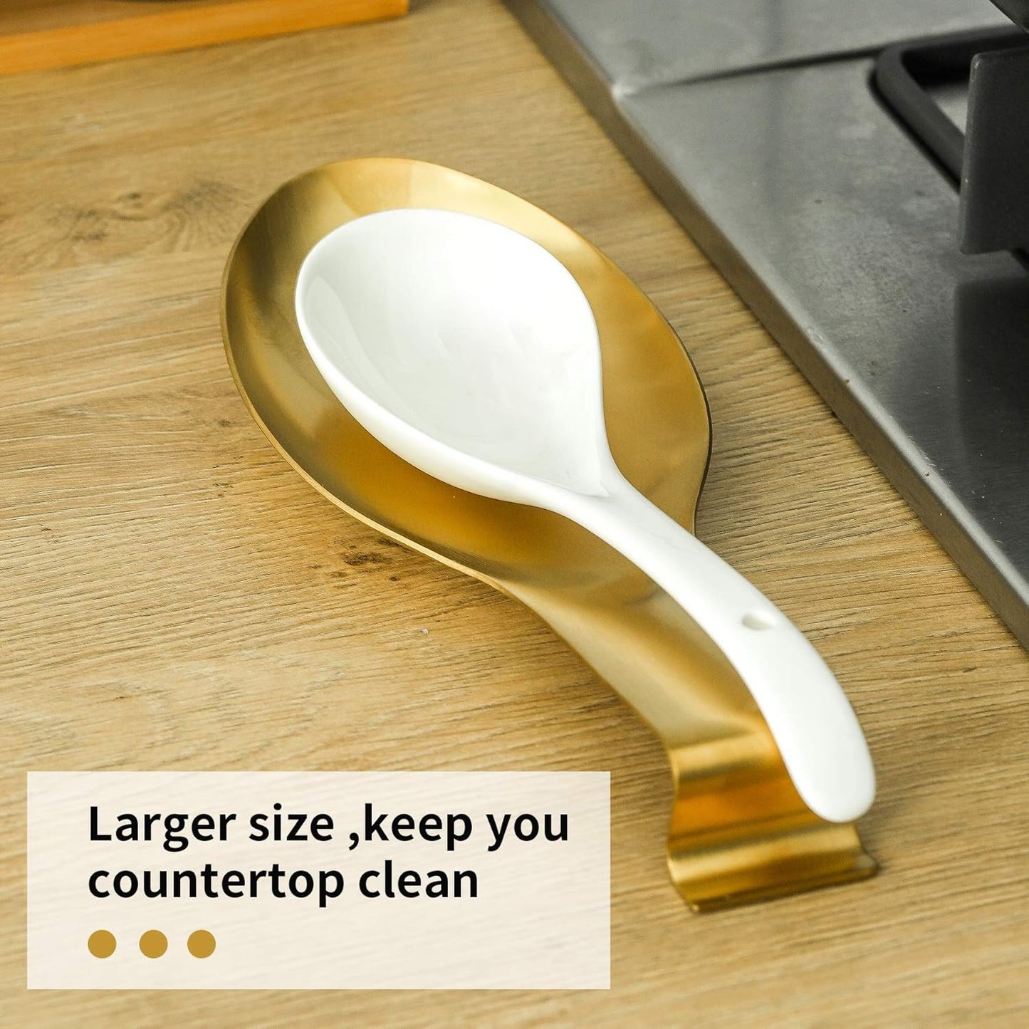 BETTWILLGold Spoon Rest for Kitchen Counter, Stainless Steel Spoon Holder for Stove Top, Spatula Ladle Spoon Utensils Holder, Gold Kitchen Accessories, Gold Cooking Utensiles. (GOLD 2PCS).