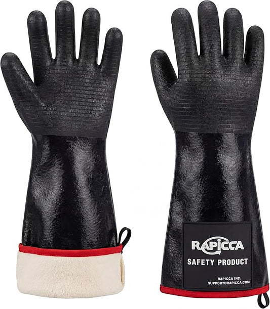 RAPICCA Heat Resistant BBQ Grill Gloves: Oil Resistant Waterproof for Smoking Grilling Cooking Barbecue Deep Frying Turkey Rotisserie Handling Hot Greacy Meat - Long Sleeve 932°F