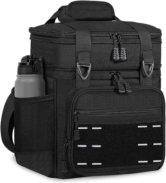 Lunch Box Cooler Bag - Insulated Tactical Lunchbox for Men - Large Lunch Pail for Adults Work Outdoor Shifts Trips Black 25L