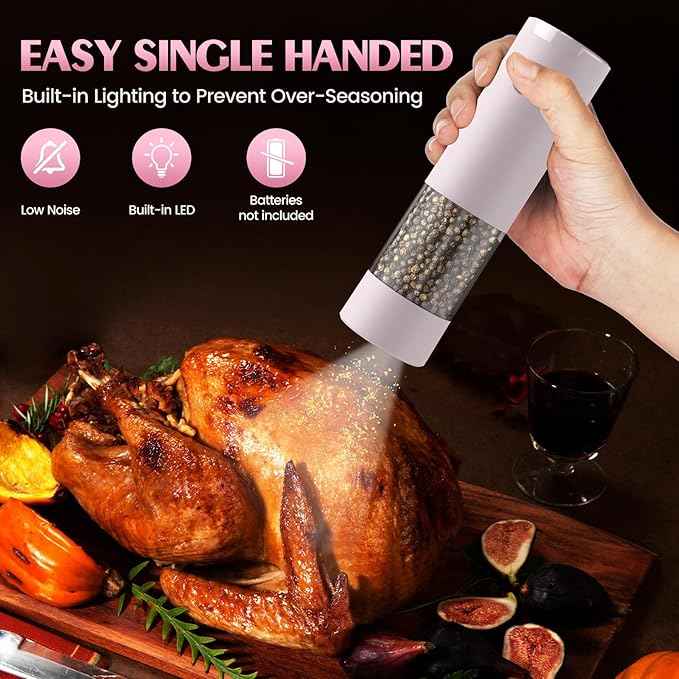 1 Pack Salt and Pepper Grinder-Birthday Gifts for Mom Automatic Battery Upgraded Larger Capacity Pink Salt Pepper Set New Apartment Gifts for Housewarming