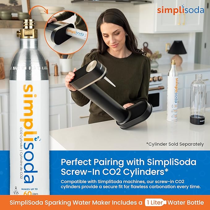 Simpli Soda BLÜ Sparkling Water Maker, Premium Soda Streaming Machine, Carbonated Water Machine and Soda Maker - Black (No CO2 Cylinder Included)