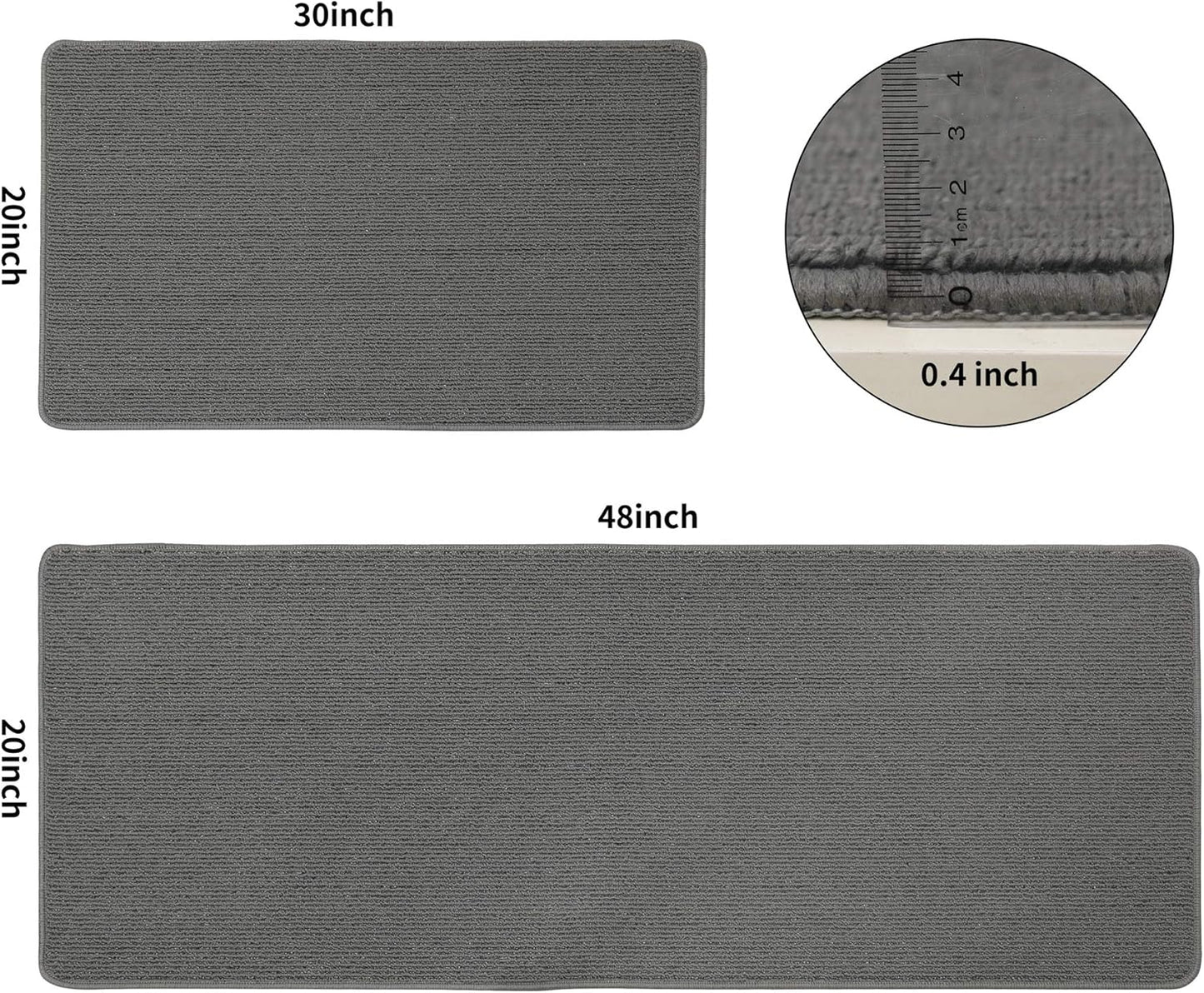 COSY HOMEER 20x30 Inch/20X48 Inch Kitchen Rug Mats Made of 100% Polypropylene Strip TPR Backing 2 Pieces Soft Kitchen Mat Specialized in Anti Slippery and Machine Washable,Grey