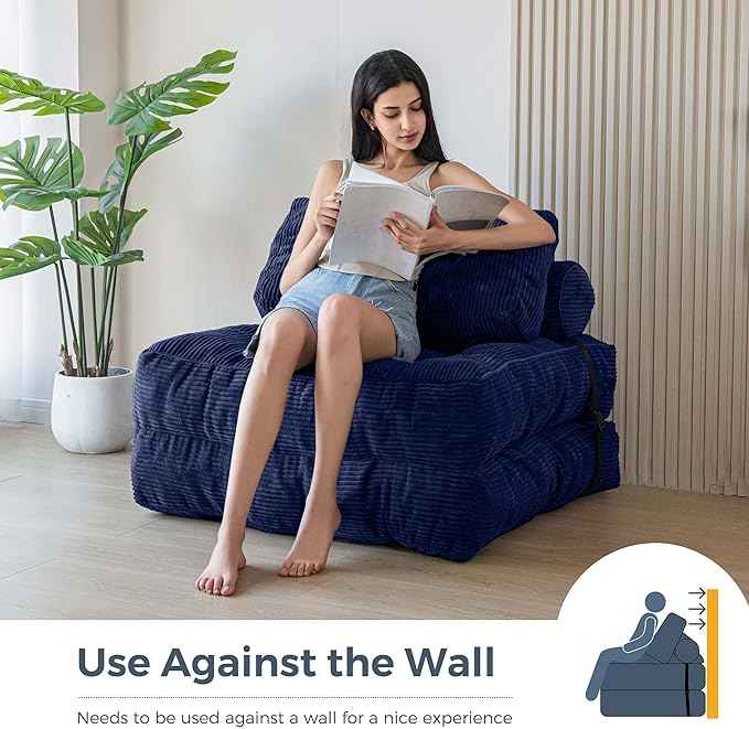 MAXYOYO Folding Sofa Bed, Convertible Sleeper Chair with Pillow Foldable Matress with Back Support, Portable Fold Out Chair Bed Comfy Floor Sofa Lounge for Living Room Bedroom, Navy, Single