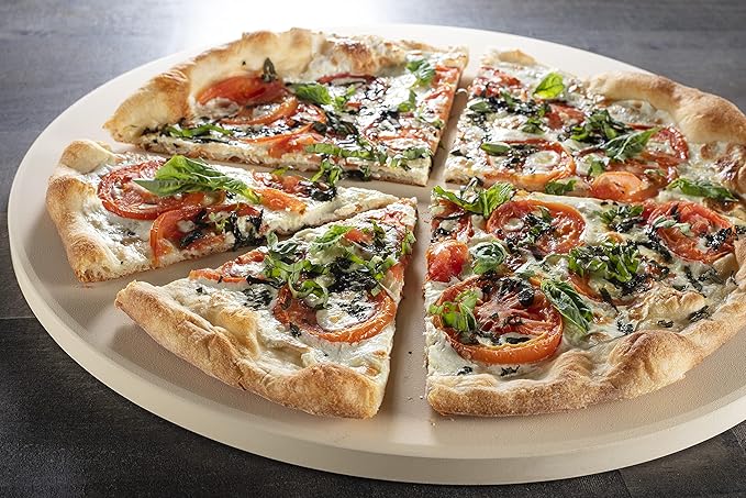Pizza Stone for Oven, Grill, BBQ - Round 5/8 Inch Extra Thick Baking Stone w Safe Even Heating- XL 16.5" Pan for Crispy Crust, Heavy Duty Cordierite Holds High Temp- Kitchen Essential Must Have Gift