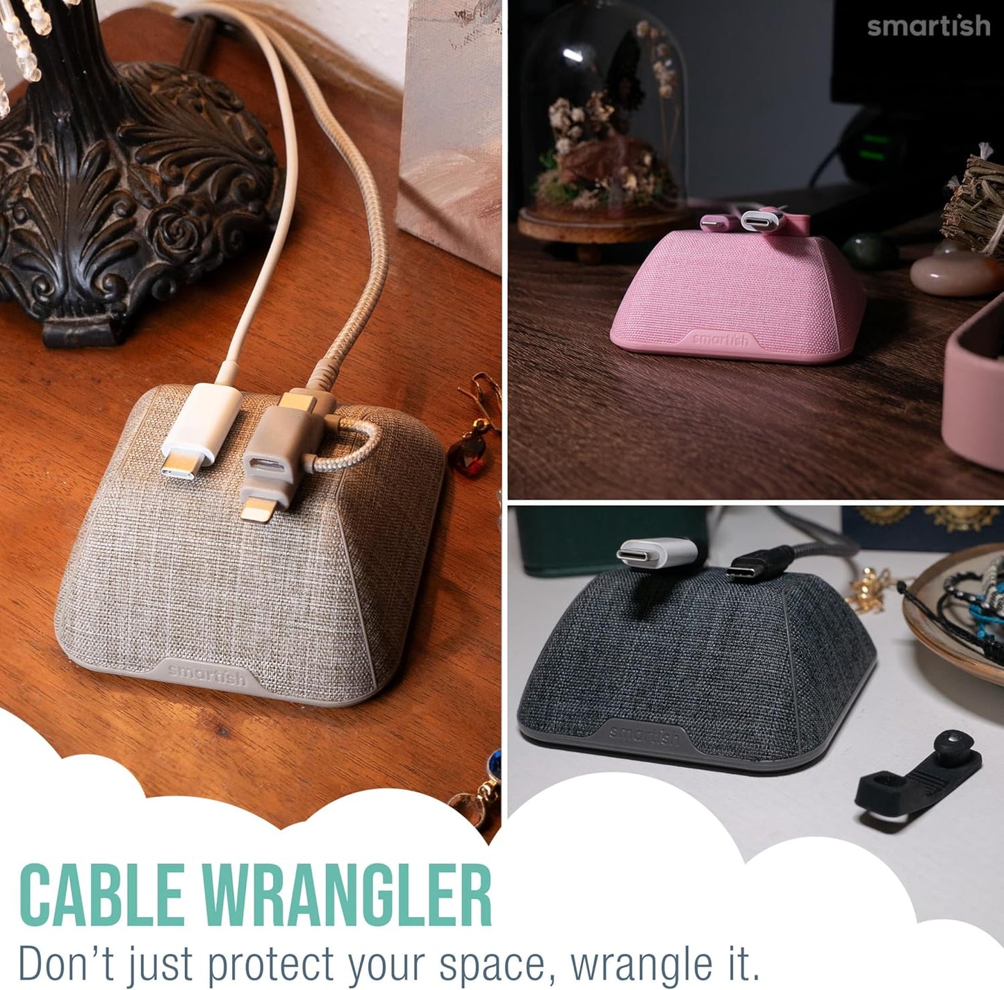 Smartish® Magnetic Cord Holder - Cable Wrangler Organizer with Magnet Clips for Charger Management on Desktop, Nightstand, or Side Table for All Cables, USB-C, Lightning Cables - Teal Me More