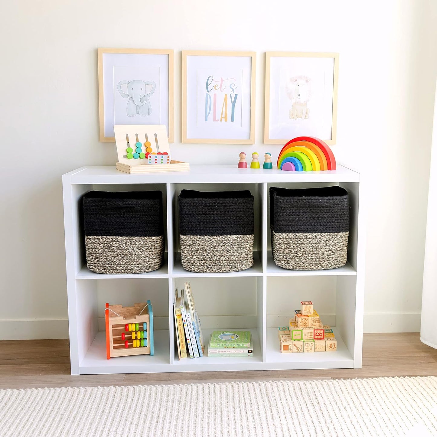 NaturalCozy Storage Cubes 11 Inch Cotton Rope Woven Baskets for Organizing, 3-Pack | Cube Storage Bin | Square Storage Baskets for Shelves Organizer, Classroom, Kids Toy Bins, Closet, Baby Nursery