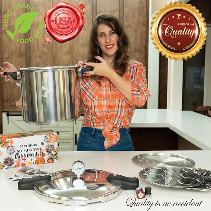 Supa Ant Pressure Canner 23 Qt with Canning Supplies Starter Kit - Canning Pressure Cooker with Gauge - Water Bath Canner Pot with Rack and Lid - Jar Lifter, XL Ladle, Jar Tongs, and Bubble Popper