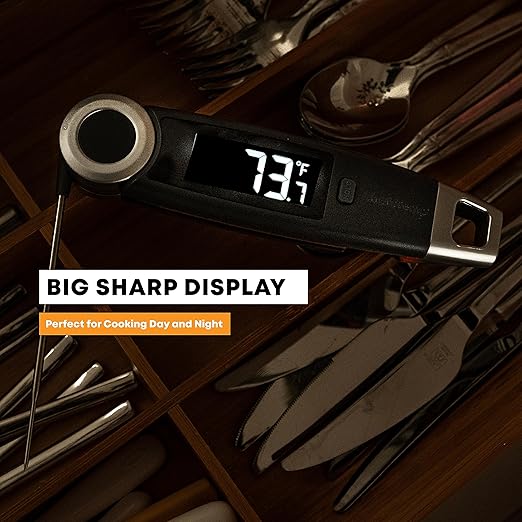 Finaltouch X10 Instant Read Digital Meat Thermometer NSF Certified Waterproof Professional for Cooking Grilling BBQ Baking Candy Oil with Rotating Probe and Backlit Display (Tangerine Tart)