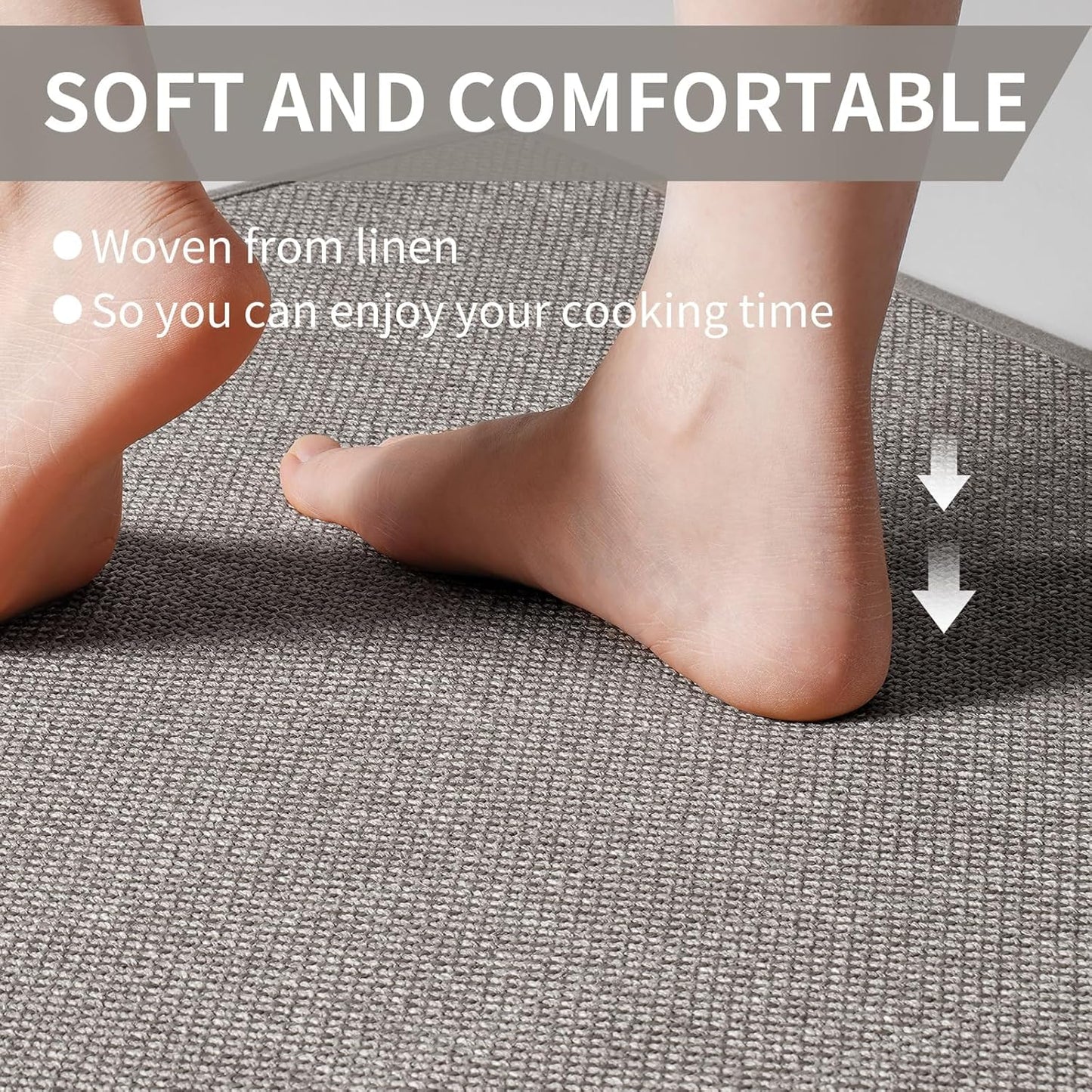 Kitchen Mats for Floor, Super Absorbent Kitchen Rugs Non Slip Washable, Soft Imitation Linen Braided Runner Rug, Standing Mat Kitchen Sink Mat, Easy to Clean, Gray 17x71