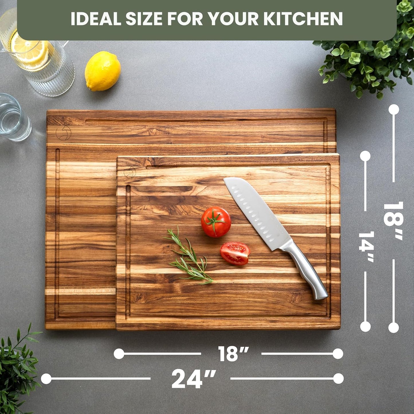 WALDWERK Large Teak Wood Cutting Board (24 x 18 x 1,2") - Solid Wood Cutting Board - Extra Large Teak Wood Chopping Board - Wooden Butcher Block for Kitchen