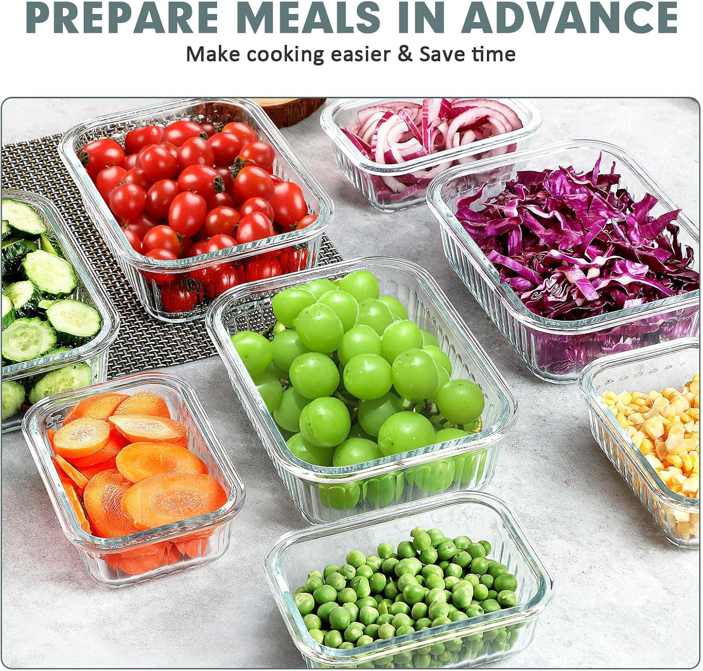 KOMUEE 10 Packs Glass Meal Prep Containers with Lids, Glass Food Storage Containers Set, Airtight Lunch Containers, Microwave, Oven, Freezer and Dishwasher Safe, Green