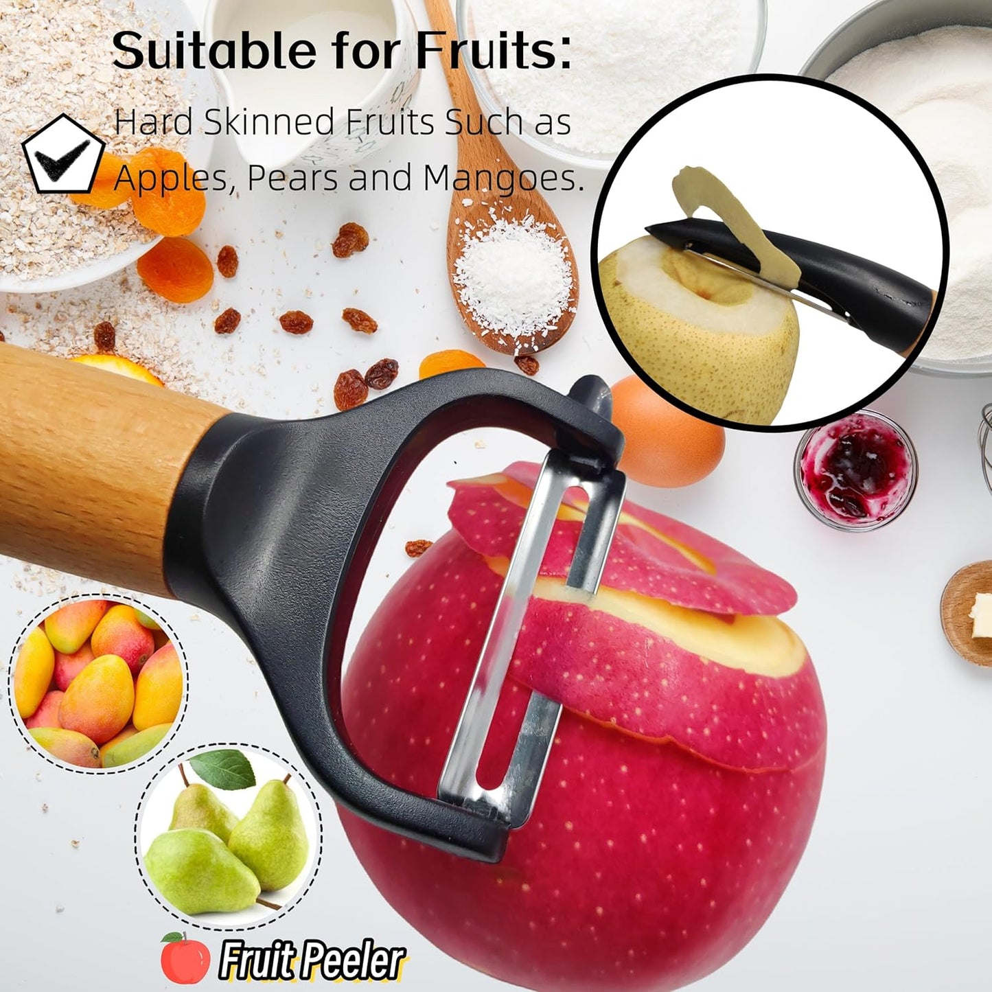 Trez Treamer 2 pack Vegetable Peelers for Kitchen, Super Sharp Wooden Potato Peeler Set Apple Cucumber Carrot Fruit Potatoes Veggie Peeler Bulk with Stainless Steel Blade，Dishwasher Safe