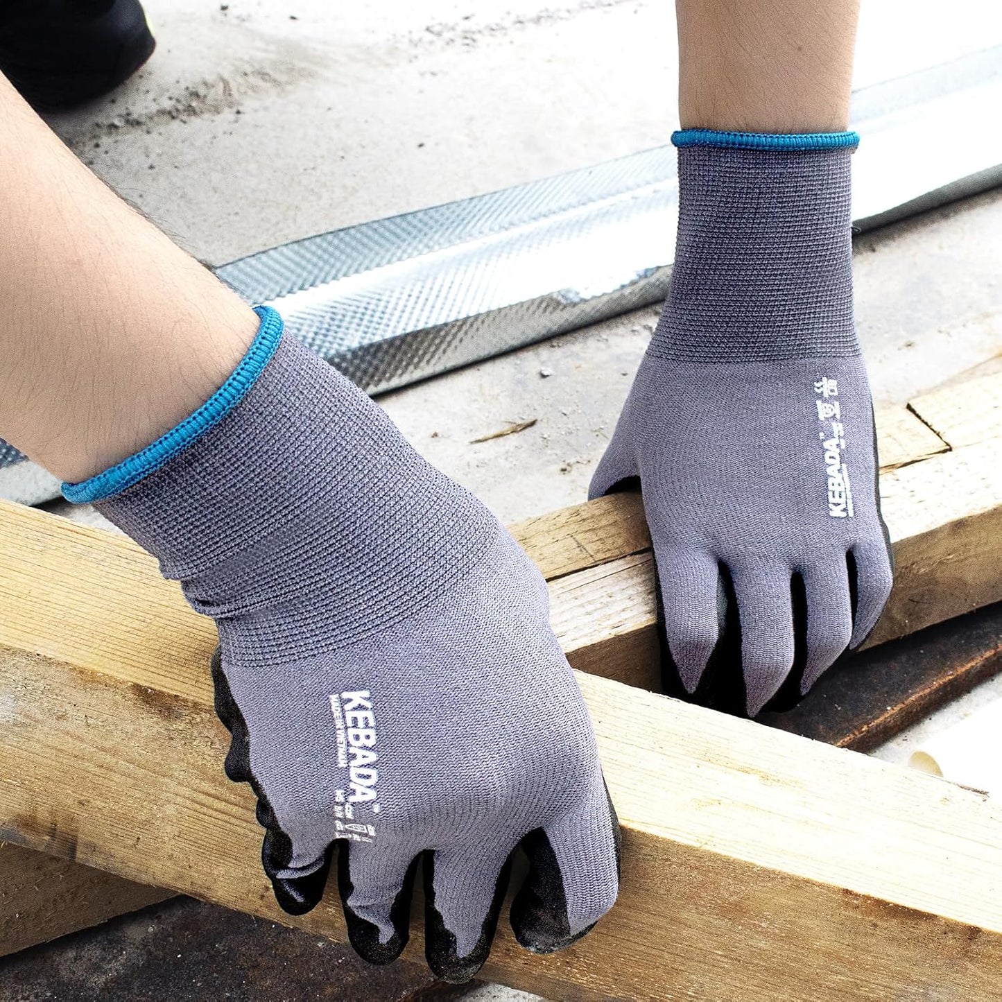 12 Pairs Work Gloves for Men and Women, Nitrile Coated Safety Protective Gloves with Grip, Ideal for Gardening, Warehouse, Mechanic, Light Duty Construction Work,Large