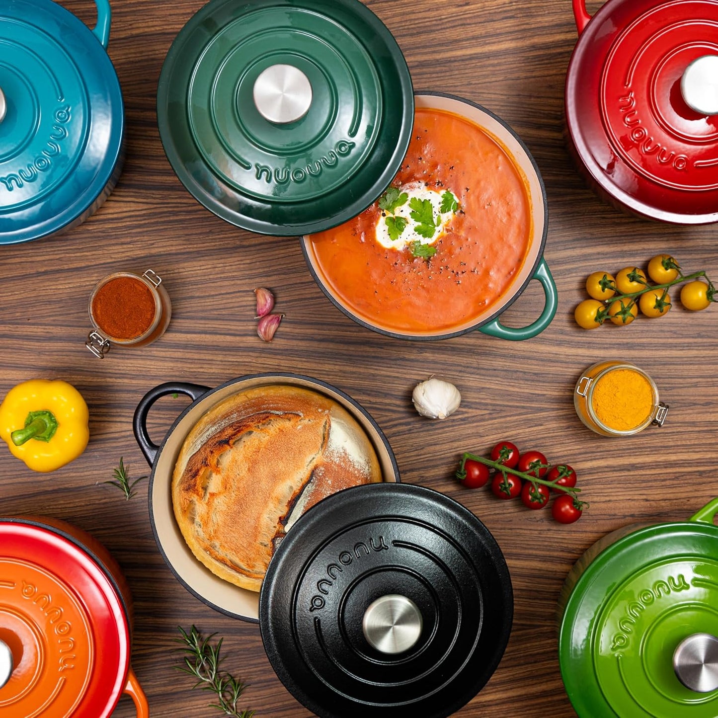 Cast Iron Dutch Oven with Lid – Non-Stick Ovenproof Enamelled Casserole Pot – Sturdy Dutch Oven Cookware – Teal, 3.1-Quart, 22cm – by Nuovva