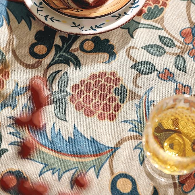 patdrea Designer Vintage Linen Extra Long Tablecloth for Rectangle Table,French Soft Floral Tablecloths,Colorful Table Cover for Kitchen Dining,Parties,Christmas,Thanksgiving,Party,67"x118"-Puno