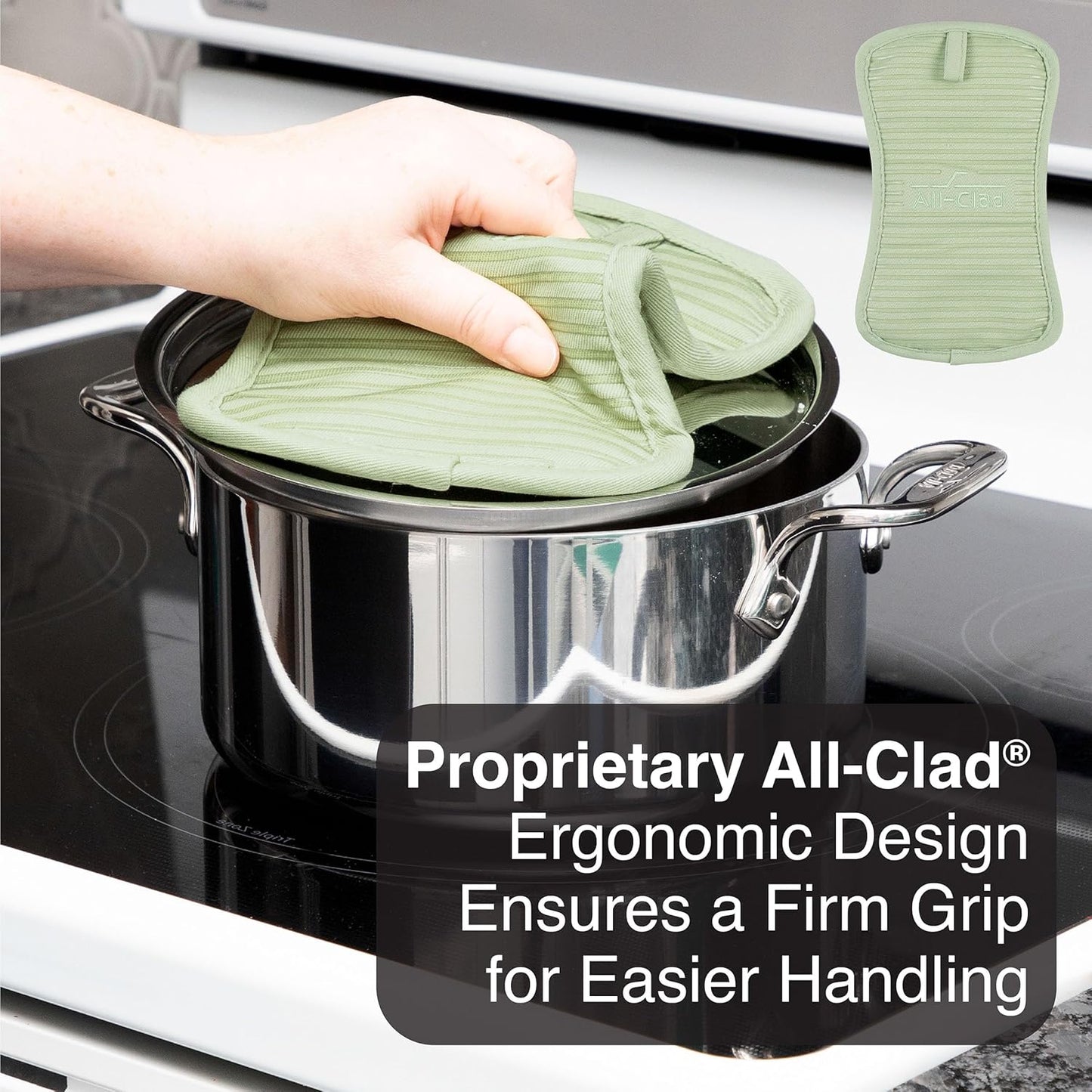 All-Clad Premium Pot Holder & Heating Pad, (2-Pack) Heat Resistant to 500 Degrees, 100% Cotton 10"x6.25" for Kitchen and Barbeque, Fennel