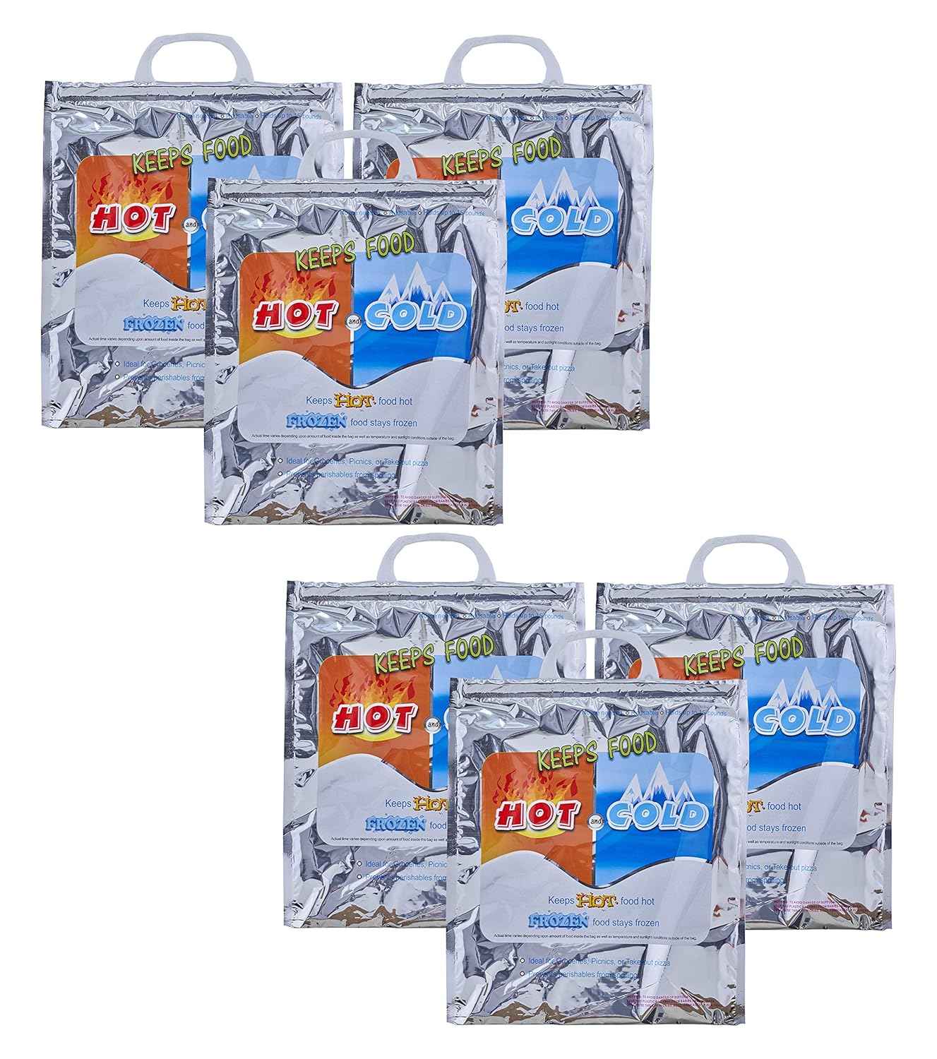 Superio Hot and Cold Insulated Bags for Food Delivery, Grocery Shopping Bags, Food Storage for Hot and Frozen Food for Travel, Disposable Cooler Bag, Reinforced Thermal Lunch Bag (6, 12"x13.5")
