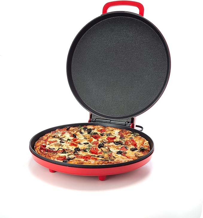 Zenith Versa Grill Non-Stick Pizza Maker Machine For Home, Calzone Maker, Pizza Oven Converts to Electric indoor Grill, Red