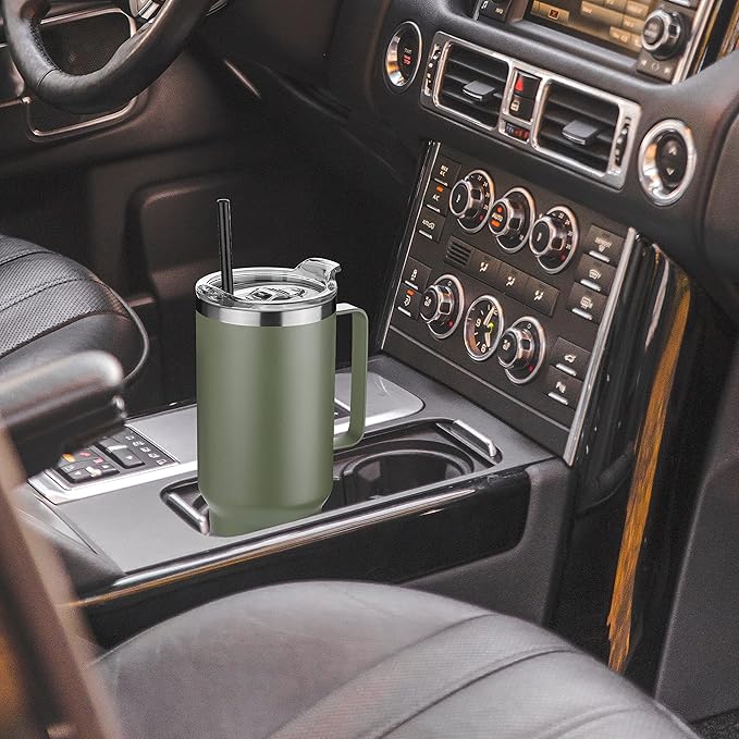 HASLE OUTFITTERS 40 oz Stainless Steel Tumbler with Handle, Vacuum Insulated Tumblers Bulk, Reusable Double Wall Travel Coffee Mug, Durable Powder Coated Water Bottles(Army Green, 8)
